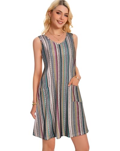 Image of elescat Womens Summer Dresses Casual V Neck Sleeveless Pockets Beach Loose Tank Sundress 2026