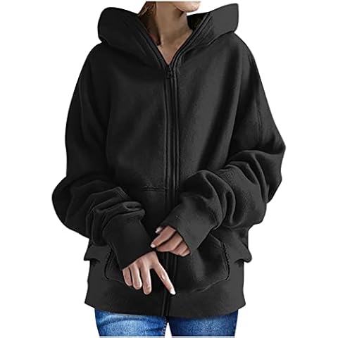 Hoodies for Women Clearance Plus Size Loose Fit Hoodies for Sports Sale Solid Color Hooded Coats Long Sleeve Zipper up Sweatshirts Casual Coat Tops with Pockets Cover