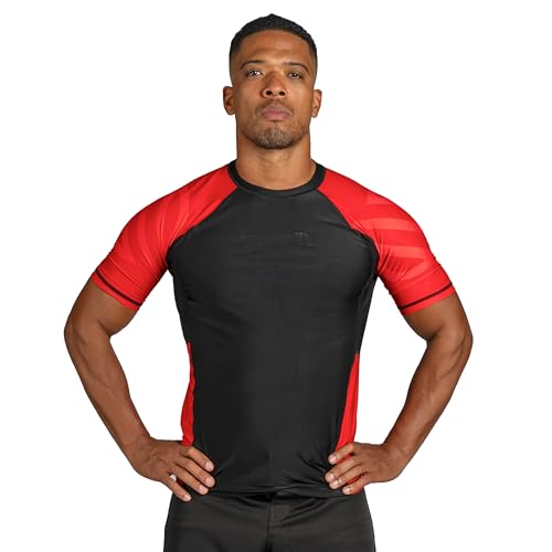Sanabul Essential Short Sleeve Rash Guard MMA BJJ Wrestling Grappling Jiu Jitsu - Red, XX-Large