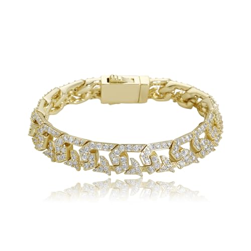 14K Gold Over 925 Silver 10mm Hip-Hop Bracelet, Densely Set