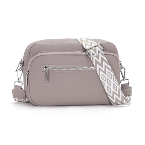 RQJZ 26x18cm Sac Bandouliere Femme Petit avec Large Sangle Sac à Main en Cuir Vegan Élégant Sac Bandoulière Femme Ajustable pour Quotidien & Voyage Gris