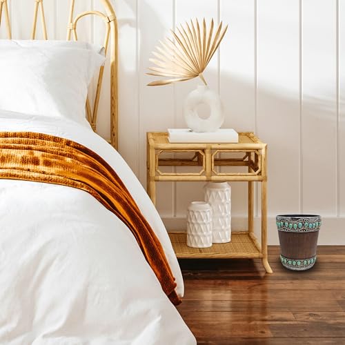 AMAJY Decorative Resin Faux Leather Small Wastebasket with Turquoise Gem - Southwestern Rustic Trash Bin for Bathroom, Bedroom, and Kitchen - Small Decorative Wastebasket for Home or Office Décor by AMAJY - Image 6
