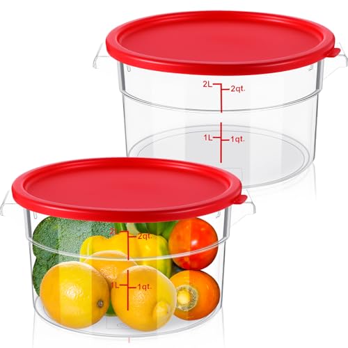 Image of Ziliny 2 Pcs 2 Qt Dough Proofing Container with Lid and Red Scale, Red | Clear Round Food Storage Container, Food Grade Plastic, Easy Viewing Design, Airtight Lid, Dough Fermentation Kitchen Storage