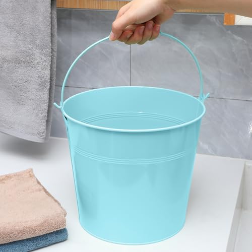 Image of Didaey 12 Pcs 9 Quart Large Galvanized Metal Buckets with Handle Inch Heavy Duty Stainless Steel Pails Round Pail for Party Wedding, Crafts, Utensils, Table Centerpieces (Light Blue)