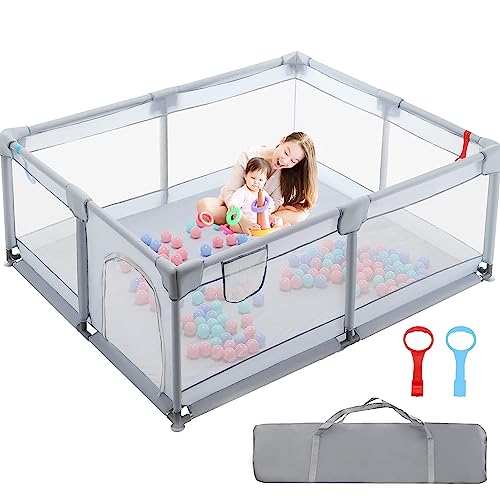 Image of Eyasure Baby Playpen,Playpen for Babies and Toddlers,Baby Playards,Indoor & Outdoor Activity Center with Anti-Slip Base,Sturdy Safety Playpen with Soft Breathable Mesh Grey (50 * 50 * 27")