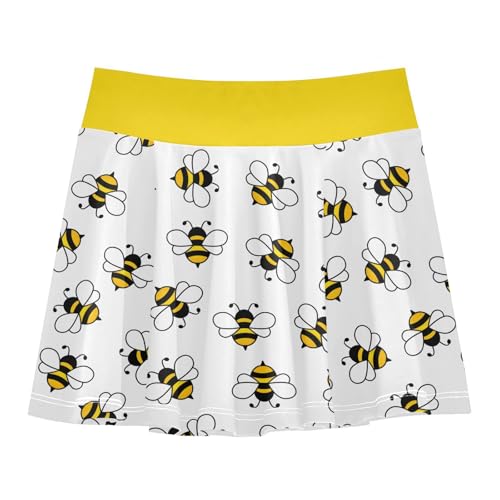Girls Skorts High Waist Athletic Skirts with Shorts Cartoon Little Bee Stretchy Teens Performance Tennis