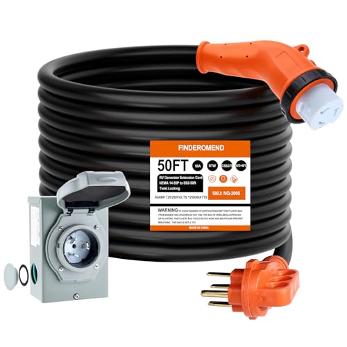 Finderomend 50 Amp Generator Cord and Power Inlet Box Combo Kit, NEMA 14-50P to SS2-50R Extension...