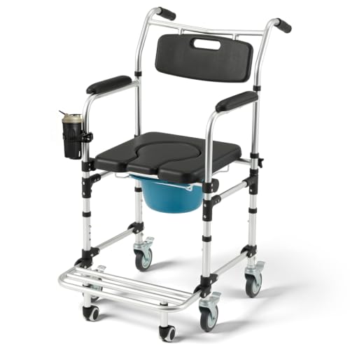 4-in-1 Commode Shower Wheelchair with Lockable Wheels