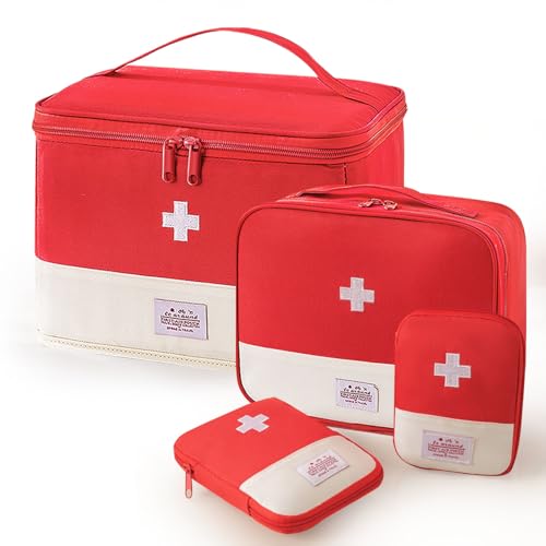 Botiquín de primeros auxilios portátil y organizador de medicamentos de 4 piezas para camping
