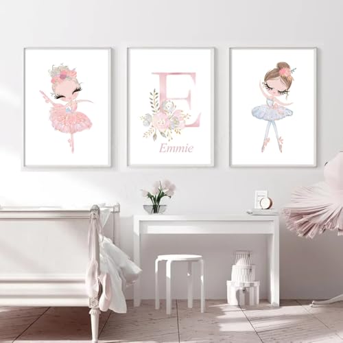 3 Laminas Bailarina Ballet Poster Nombre Personalizado Niña 30x40 Cuadros Decoracion Dormitorios Bailarinas Cuadros Bailarinas Infantiles Decoracion Habitacion Bebé Pared Inicial Rosa Niña Regalo