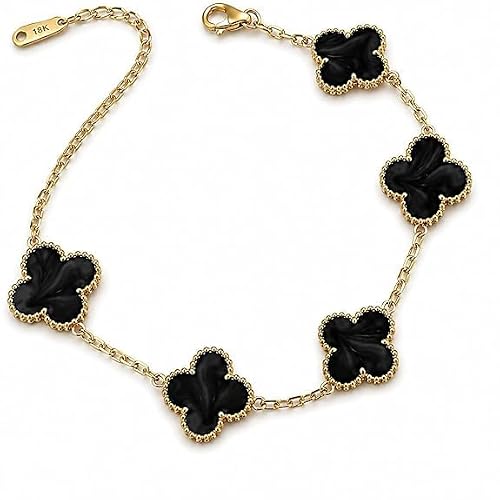 Oxidised World Clover Bracelet for Women Stylish | Anti Tarnish Bracelet for Woman | Fashion Jewellery for Women Aesthetic Accessories for Girls Chain Bracelet | Stainless Steel Bracelets for Everyday Wear (Black Clover)