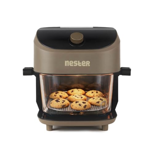 Nester Home Cook Glass Air Fryer 6.2 Ltr with 6mm Borosilicate Glass bowl and SteamLock™ Technology | 1600 W | 9 Smart Presets | Auto Clean Function | 100% Toxin Free | 3-year Warranty | Dalgona Brown