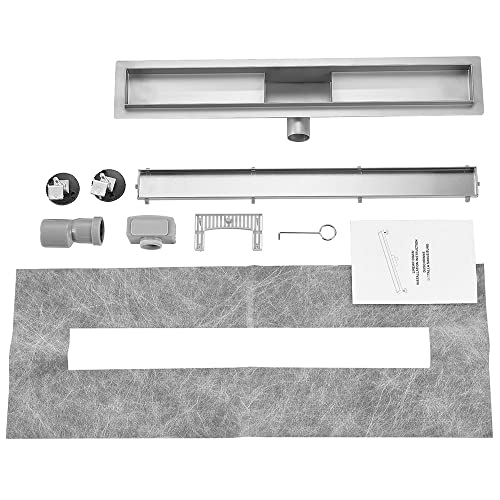 Plumbsys Duschrinne Edelstahl Länge 80cm ，2in1 Befliesbar Doppelseitige bodenablauf Komplettset，Duschablauf Siphon mit Geruchsstop und Haarsieb，Ablaufrinne extra flach，Schnelle Drainage