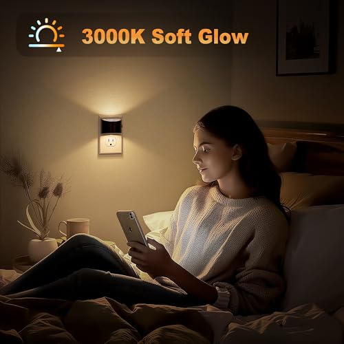 jandcase night light automatic night lights plug into wall2 pack dusk to dawn sensor nightlight 3000k soft white brightness adjustable nightlight for kids bedroom hallway kitchen decor