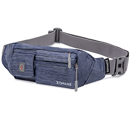 ZOMAKE Small Crossbody Fanny Pack for Women Men, Mini Runners Belt Bag with Adjustable Strap, Fashion Water Resistant Waist Bag for Running Travel Hiking Carrying All Phones(Blue grey)