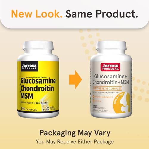 Jarrow Formulas® Glucosamine + Chondroitin + MSM Capsules, Joint Support Supplement with Vitamin C and Manganese, 240 Capsules, 60 Day Supply