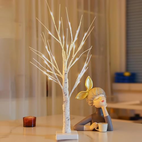 Lecone Lighted Birch Tree, Artificial Tree with 12 Christmas Ornaments USB or Battery Operated Decor Lighted Trees for Christmas Thanksgiving New Year by Lecone - Used condition - CA$2.87