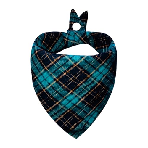 Ganbuyrii Green Plaid Dog Bandana with Button, Dual Layer Scarf Soft Cotton Triangle Girls and Boys Kerchief Adjustable Winter Holiday Accessories for Small Medium Dog Puppy Pet Cat(Medium)