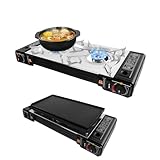 LENDISIY Réchaud à gaz 2 feux avec plaque de cuisson, Réchaud de camping portable, Barbecue à gaz, Ensemble de barbecue de camping avec valise, pour le camping, les voyages, le trekking et la cuisine