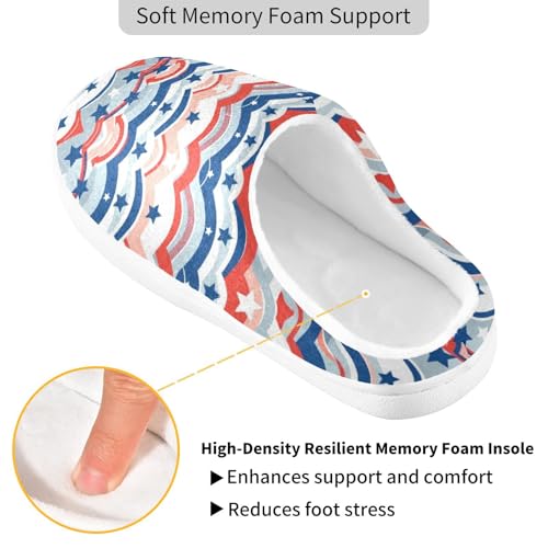 JUNZAN 4th July Stripes Stars Women Home Cotton Slippers Breathable Memory Foam Indoor Shoes for Indoor Birthday Presents 6-72