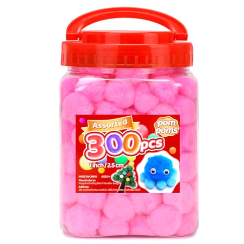 Image of IOOLEEM Light Pink Pom Poms, 300pcs 1inch, Pom Poms for Arts and Crafts, Pom Pom Balls, Craft Pom Poms.
