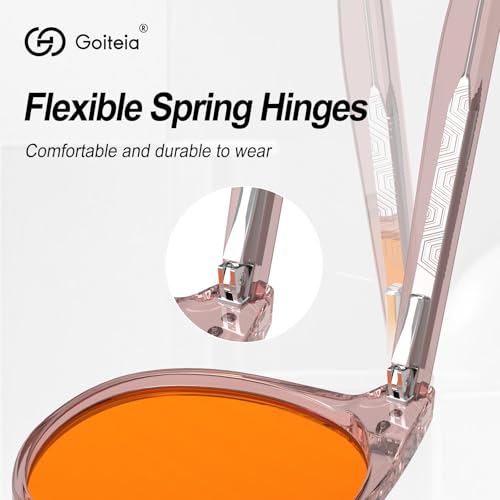 Image of Goiteia Retro Round Orange Blue Light Glasses for Women Men-Better Sleep /Eyes Strain-Spring Hinges for Comfort