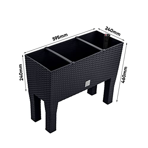 Foto von PAFEN 2X Blumentöpf Blumenkasten mit Füßen – 595 x 240 x 460 mm - Pflanztopf Rattan-Optik Übertopf Wasserstandsanzeiger Balkonkasten Pflanzkästen, Anthrazit