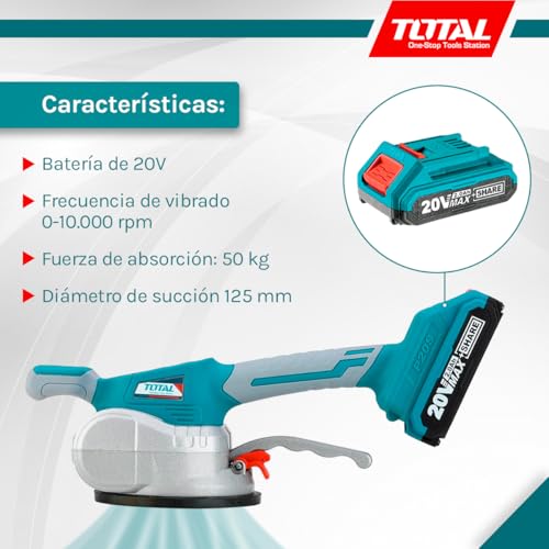 Miniatura 3 de Total - Ventosa Vibradora Para Azulejos Maquina Para Instalación De Baldosas 10000 Rpm Diámetro De 125mm Batería Cargador Y Rodilleras Succión 50kg
