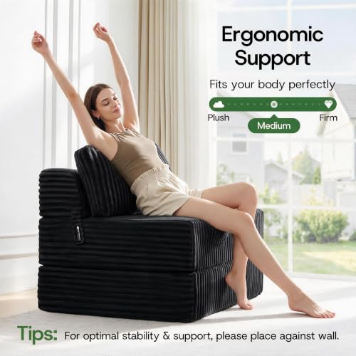 Image of Folding Sofa Bed Convertible 4 in 1 Sleeper Chair Black Twin