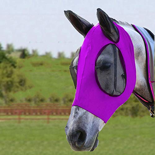 Bythavny Masque Anti-Mouches pour Chevaux ? Masques Anti-Mouches pour Chevaux avec Oreilles, Masque Anti-Mouches Lycra Lisse Et élastique, Protection équestre Et UV (M,Violet) Cover