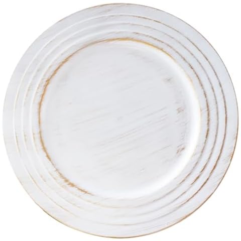 CAMOFOXIN 13" Chargers for Dinner Plates, Vintage Chargers for Dinner Plates, Gold Plates for Party Table Decor, Plate Chargers Set of 6 (Vintage White) Cover