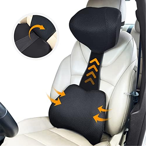 CHIYI Adjustable Car Lumbar Support Pillow (Black, Waist+Neck Pillow Set)-Backrest Cushion-Driving Support-Car Back Support