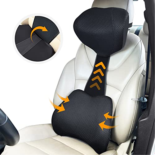 Chiyi Adjustable Car Lumbar Support Pillow (Black, Waist+Neck Pillow Set)-Backrest Cushion-Driving Support-Car Back Support #TOP13
