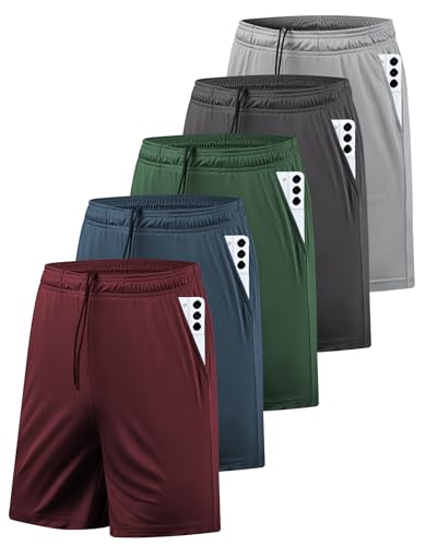 AKAWOOKO 5 Pack Men's Athletic Gym Shorts with Pockets Quick