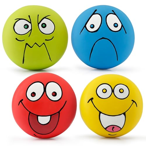 HDSX 4 Pack 2.8" Smiley Face Squeaky Dog Toys Soft