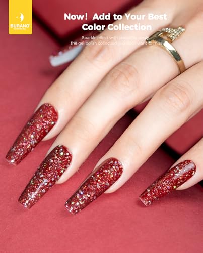 BURANO Glitter Gel Esmalte de Uñas LED UV Deep Red LP28 miniatura 2