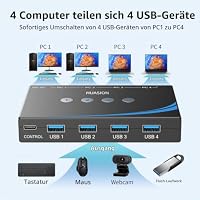USB 3.0 Switch - 4 Computers Sharing Ports With Keyboard, Mouse, Scanner and Printer Support - 3.5mm Headset Audio Out - Includes Desktop Controller and Cables – Ansicht 3