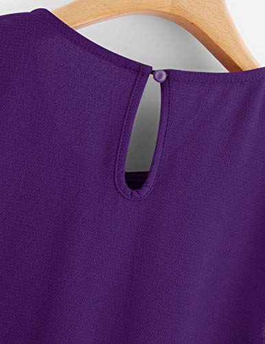 Milumia Womens Casual Round Neck Basic Pleated Top Shirt Curved Keyhole Back Blouse (A Dark Purple, Small, Cap Sleeve)