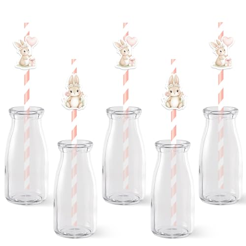 50 Pitillos de Papel con Diseño de Conejo Rosa para Fiesta miniatura 1