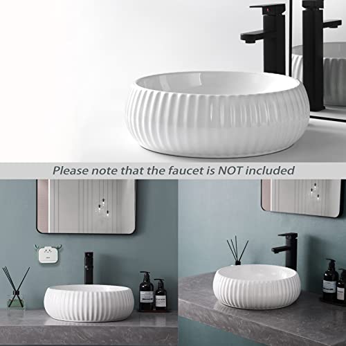 Pakroman Round Vessel Sink Countertop Bathroom Vessel Sink Modern Bathroom Sink Porcelain Ceramic Above Counter 16"X16" Contemporary White Vessel Vanity Sink With Pop Up Drain, Soap Dish #TOP3