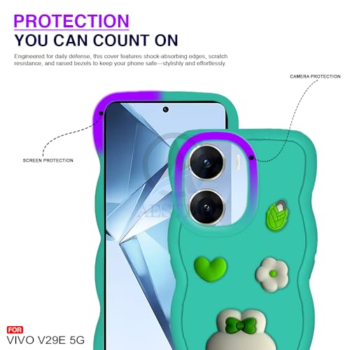 Image of AESTMO Back Case Cover for Vivo V29E 5G | 3D Cute Fun Cartoon Characters | Anti Slip Grip Cute Wave Curly Frame Shape | Full Body Protection Back Cover for Vivo V29E 5G (Green)