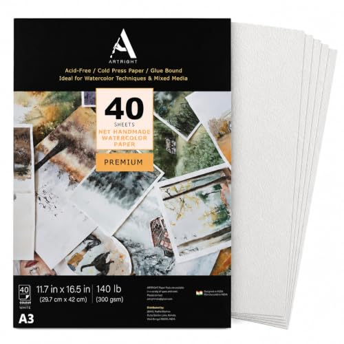 Image of ArtRight Artists' Acrylic Paper (A3 Pack of 40 Sheets, 300 GSM); 300 GSM Handmade Sheets for Gouache & Mixed Media Paintings