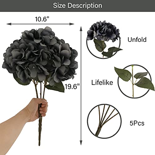 Jim's Cabin Artificial Flowers Silk Hydrangea Arrangements 1Bouquet With 5 Big Heads Fake Flower Bunch For Women Bedroom Wedding Cabin Decor Diy (Grey) #TOP1