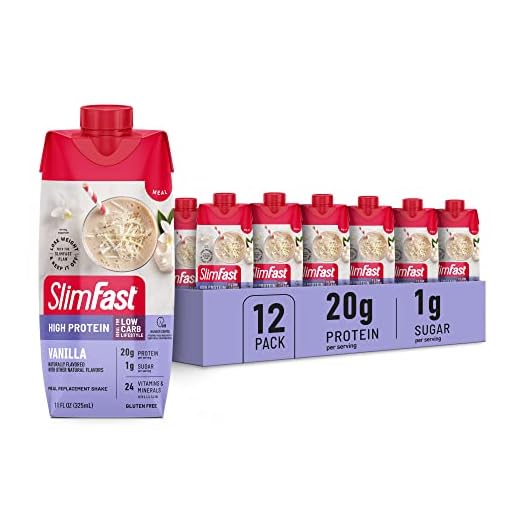 SlimFast Protein Shake, Vanilla- 20g Protein, Meal Replacement Shake Ready to Drink, High Protein with Low Carb and Low Sugar, 24 Vitamins and Minerals, 12 Count (Pack of 1)