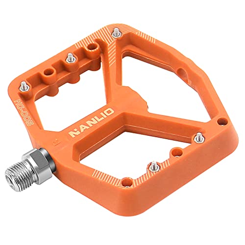 Vanolu Mountain Bike Pedals Mtb Bike Platform Pedals Non-Slip Lightweight Nylon Fiber Bicycle Platform Pedals 9/16 Inch For Road Mountain Bmx Mtb Bikes Orange #TOP4