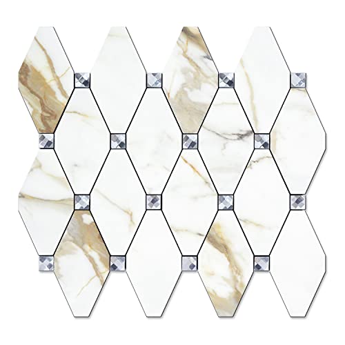 Stickgoo 1 Sheets Peel And Stick Backsplash, Calacata Golden Stick On Mosaic Tiles For Kitchen Wall Decor, Self Adhesive Faux Ceramic Tile #TOP13