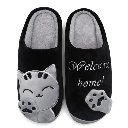 Mishansha Chaussons Femme Homme pour d'hiver Automne Pantoufles Peluche Chaussures Maison avec Dessin Animé - Chaud Doux Confort et Mignon (Noir, 39/40 EU = 40/41 CN)