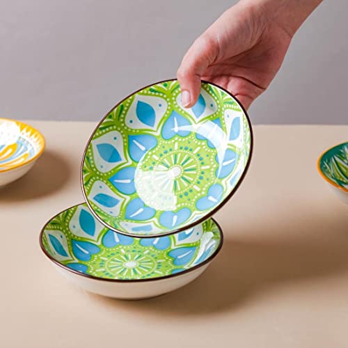 Image of Nestasia Ceramic Round Snack Plate Set of 4 (5.5 Inch Each) - Floral Patterned Dahi Bhalla Plate for Serving Chaat, Halwa, Chakna, & Desserts | Microwave & Dishwasher Safe Small Plate (Green & Blue)