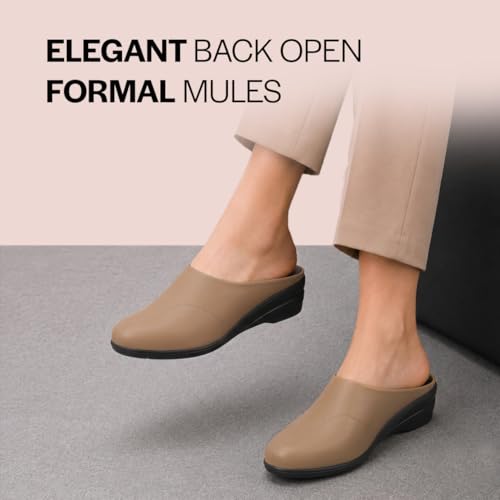 Image of FAUSTO Women Formal Back Open Platform Wedge Heel Slip‑On Mule Shoes | Stylish Office Footwear | Comfortable Fashion Shoes