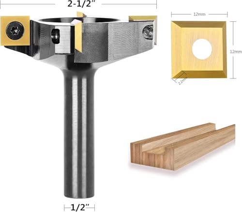 Image of SpeTool 4 Wings Coated Carbide Insert CNC Spoilboard Surfacing Router Bit 1 /2 inch Shank 2-1 /2 inch Cutting Diameter, Include 4 Additional Carbide Inserts